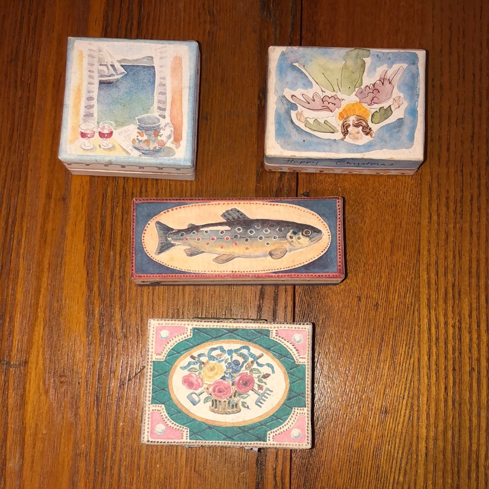 4 Catriona Stewart boxes. Made in England.